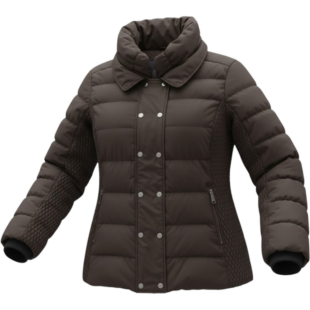 Via Spiga Womens Down Puffer Jacket Brown Double Breasted Quilted Coat Large